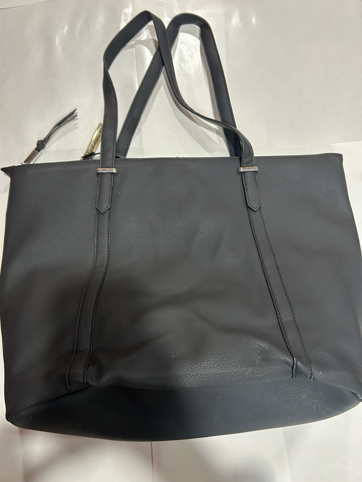 Merona Black Tote Bag with Zipper Accents, Pebbled Finish, Includes Clutch