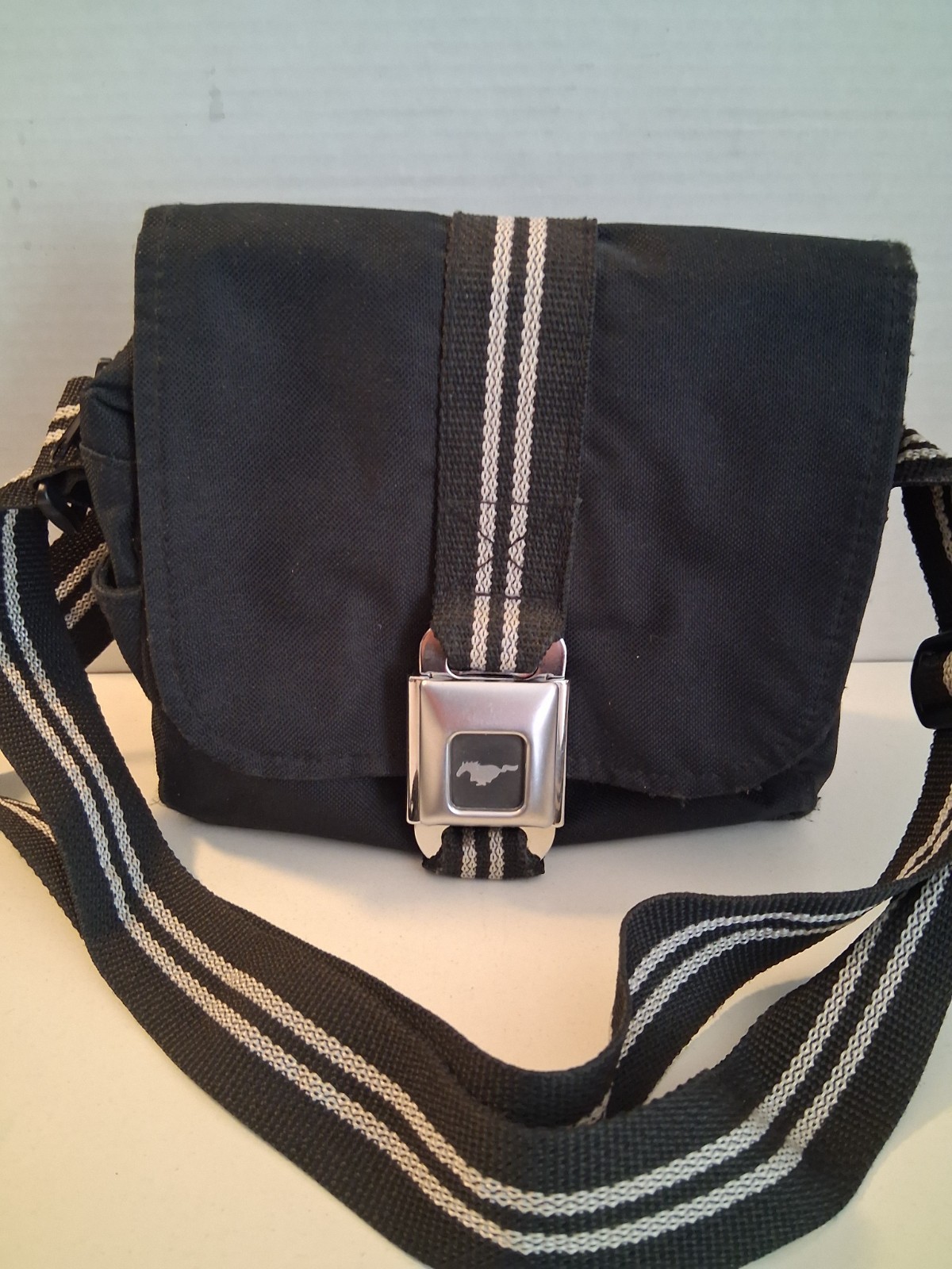 Buckle-Down Purse Crossbody Bag Ford Mustang Seatbelt Buckle Close Black Canvas