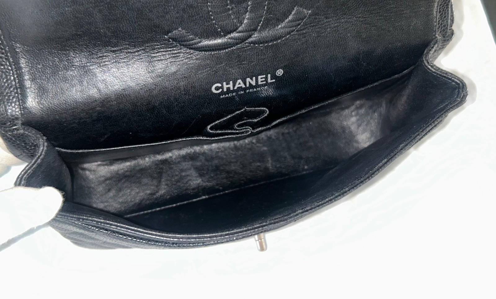 CHANEL Medium Classic Double Flap Caviar Quilted Handbag Black