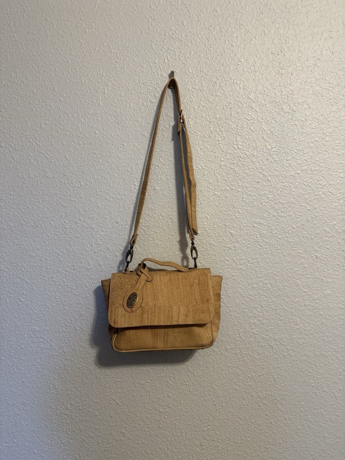EVE Natural Cork Portugal Neutral Nude Tan Vegan Crossbody Messenger Bag Purse