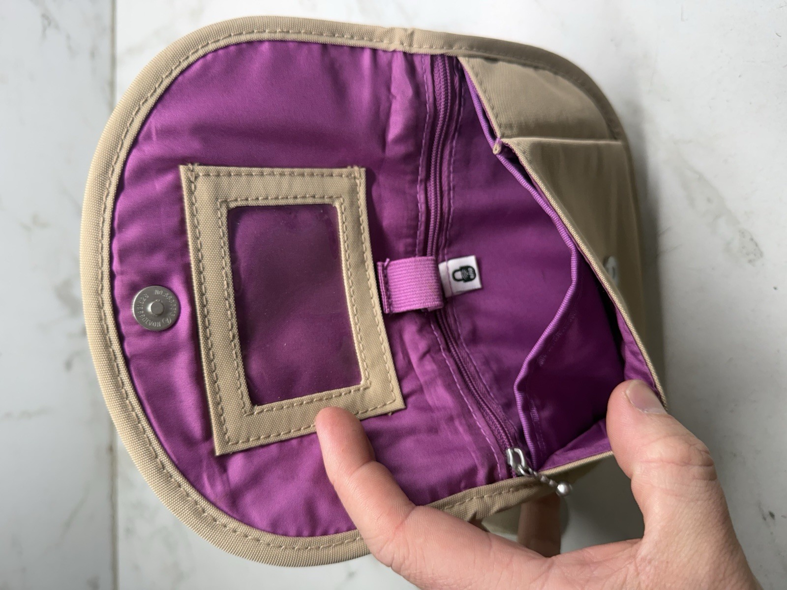 Baggallini Womens Teenee Bag Water Resistant Shoulder PURSE Tan Purple CROSSBODY