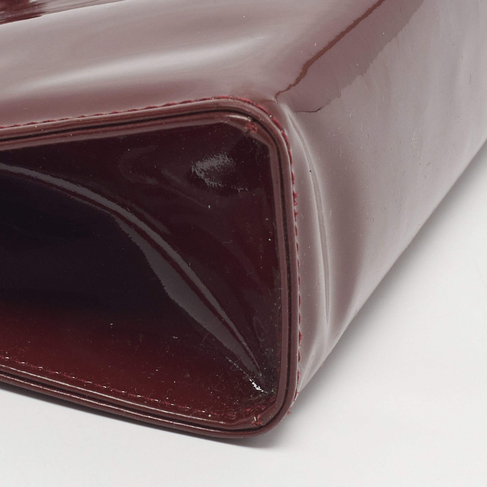 Salvatore Ferragamo Miss Vara Burgundy Patent Leather Chain Clutch