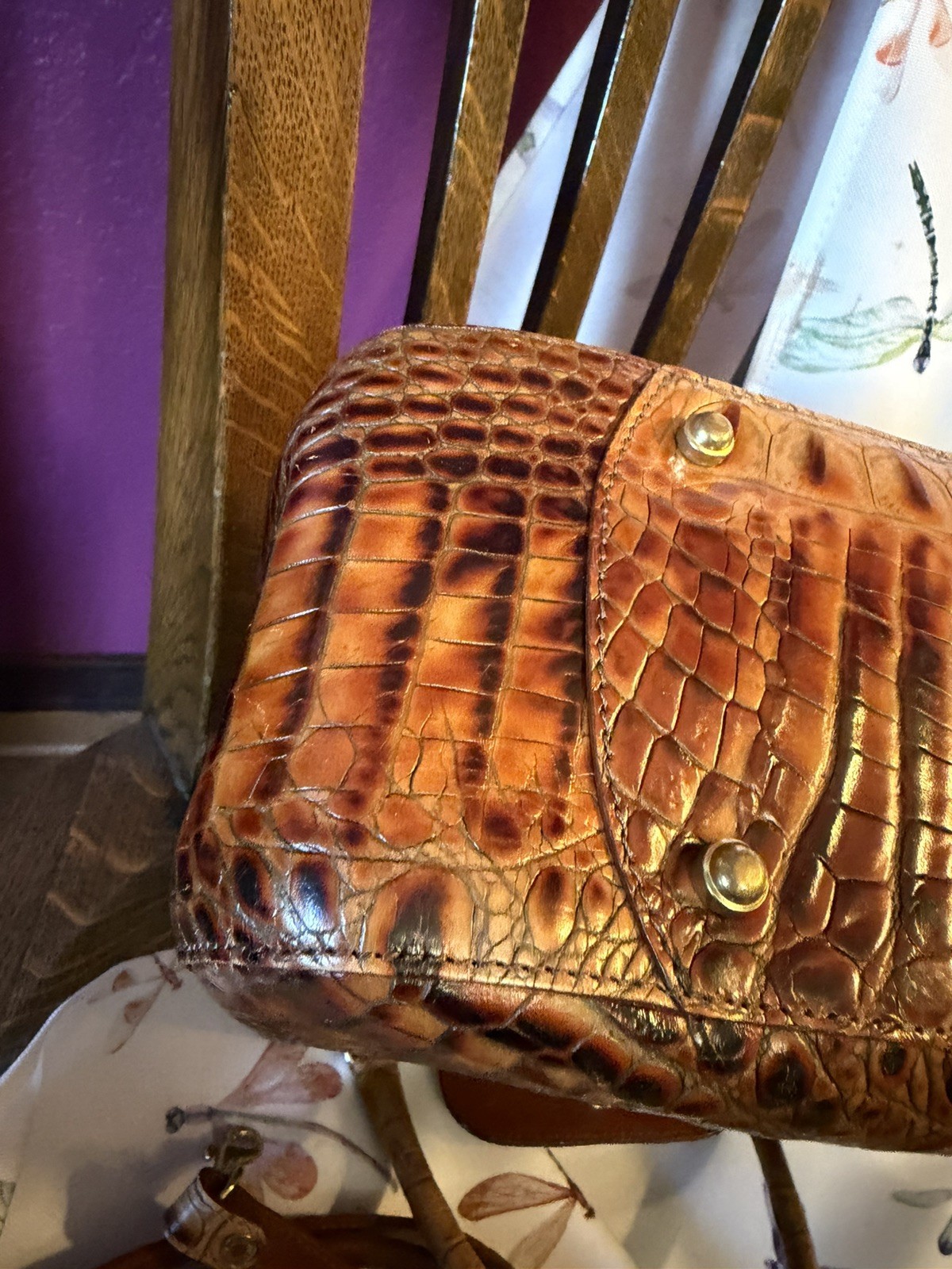 Brahmin Pecan Crocodile Embossed Leather Purse AND Matching Wallet ~Both Perfect