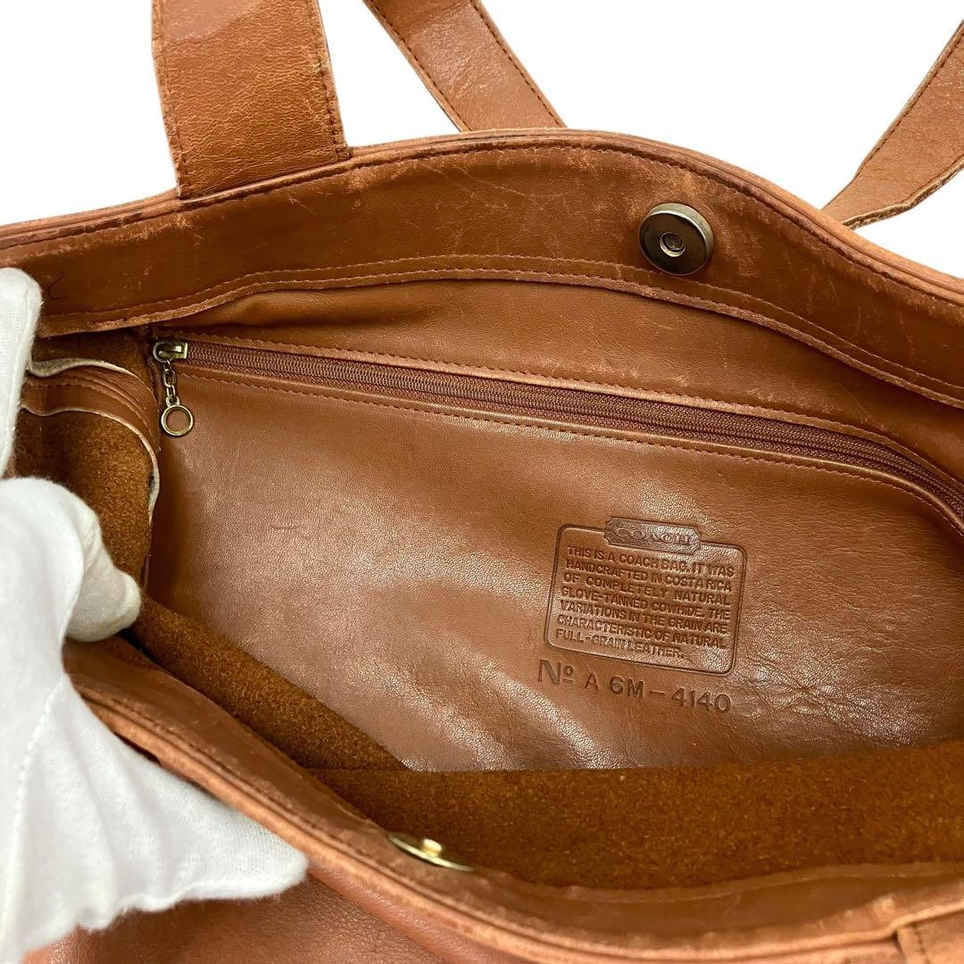 COACH 4140 Shoulder Tote Bag Leather Brown Logo Charm Button Vintage From Japan