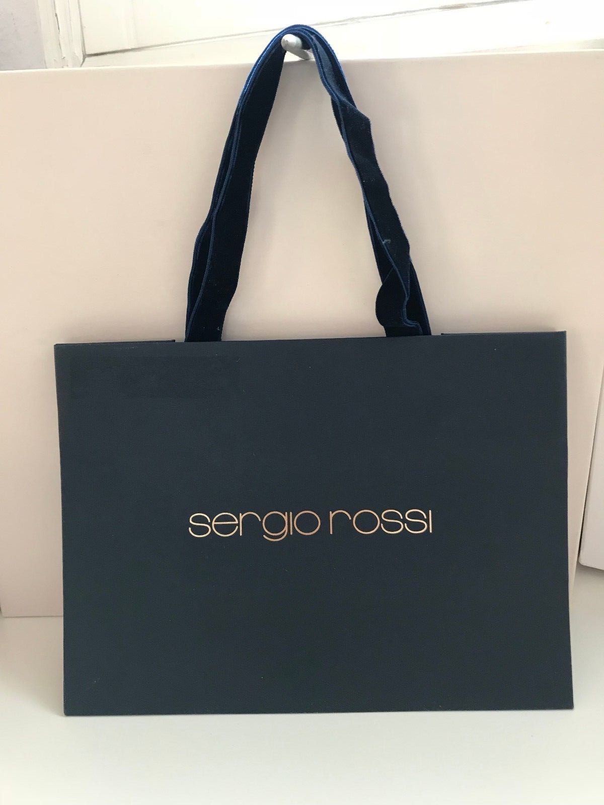 Genuine New SERGIO ROSSI Shopping PAPER Tote BAG w/VELVET Strap+GIFT Wrap Tissue