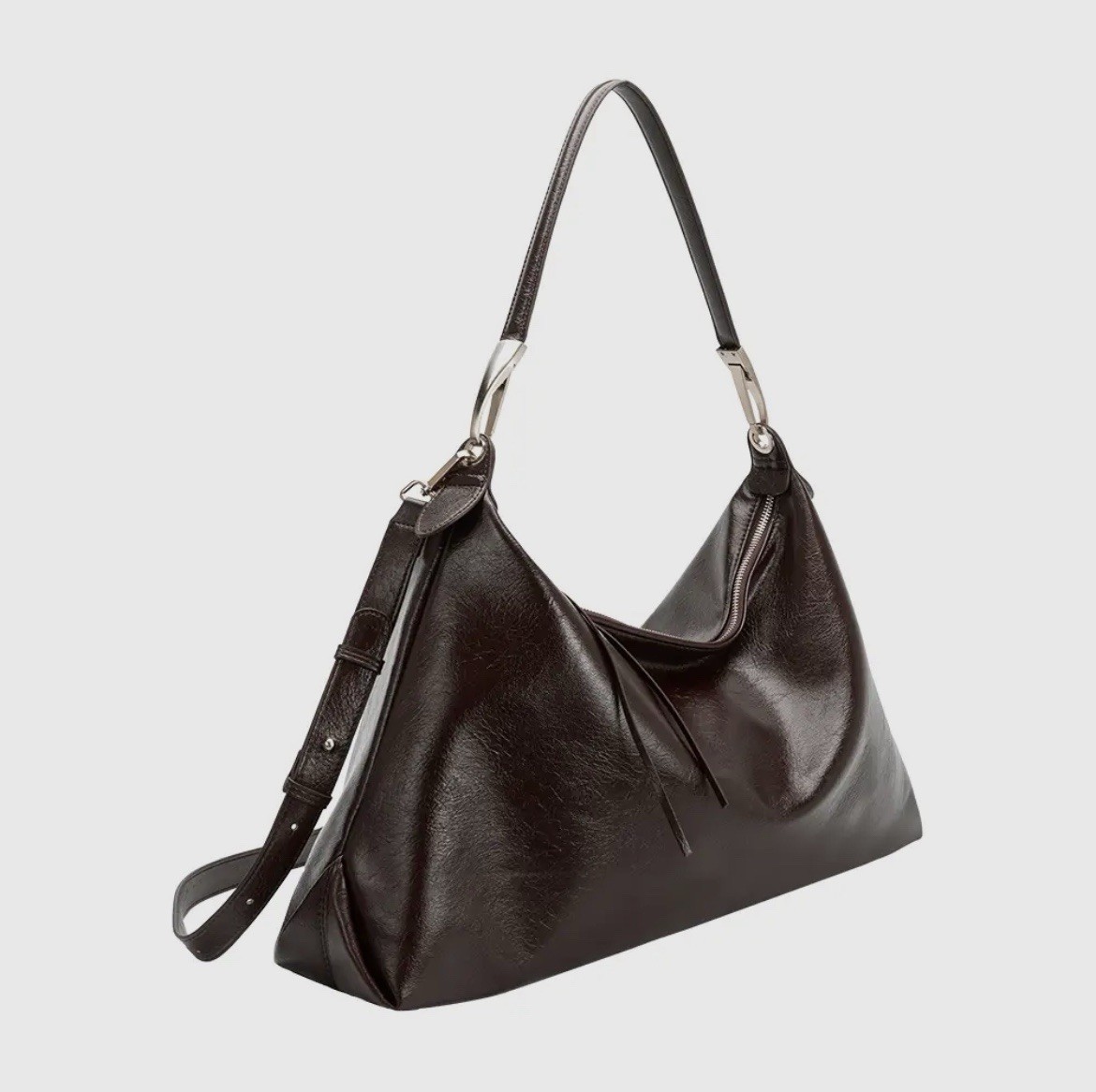 Melie Bianco Charlie ESPRESSO Waxed Shiny Faux Leather Slouchy Bag ANTHRO NWT!