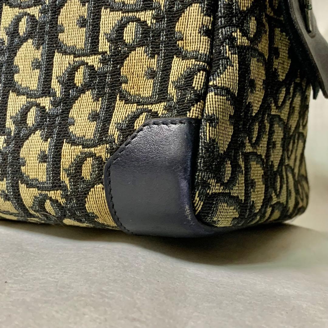 Christian Dior Trotter Boston Handbag Canvas Leather Navy W27cm H16cm D14cm