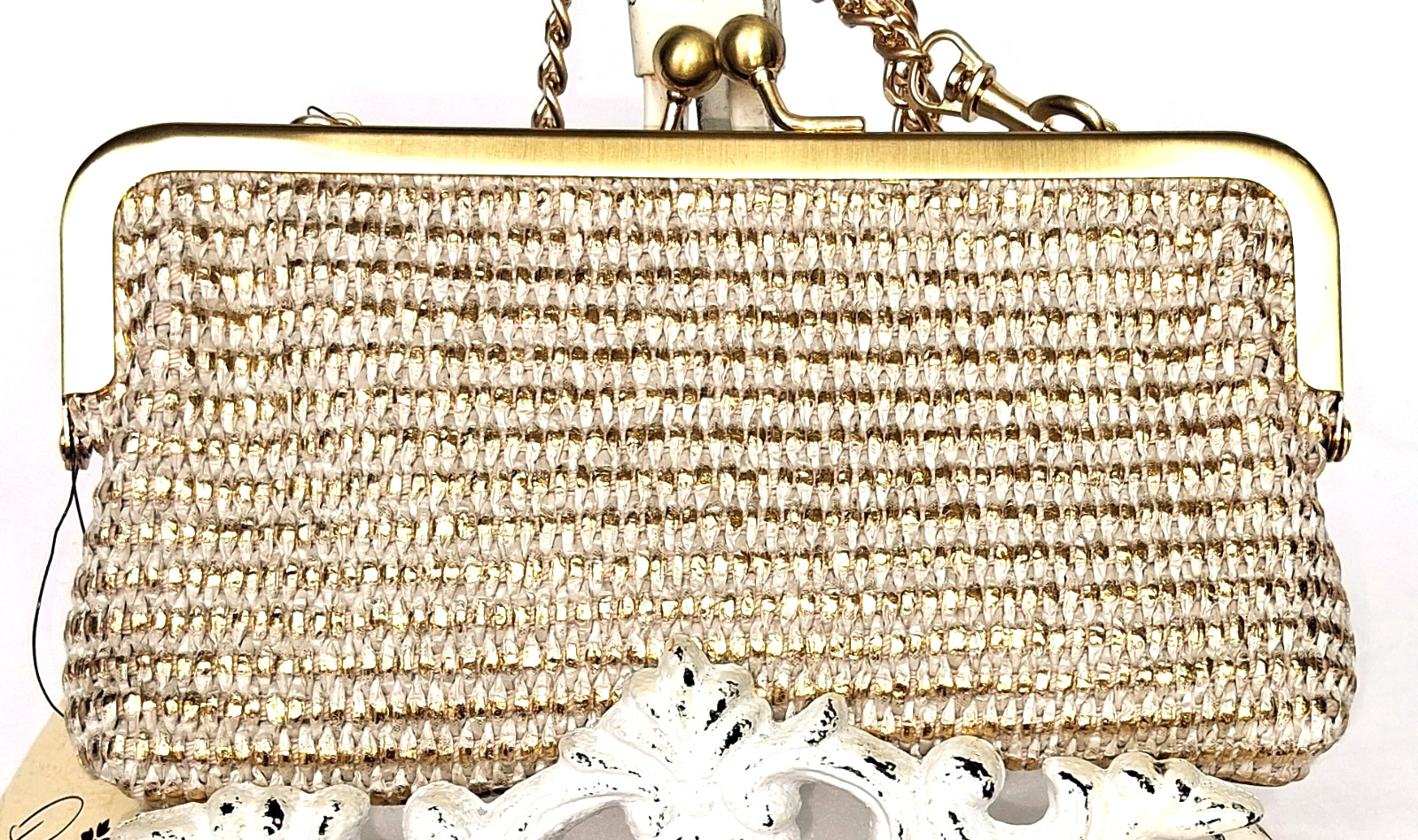 NWT Patricia Nash Mini Crossbody Clutch Bag Gold Raffia, Metallic Leather RFID