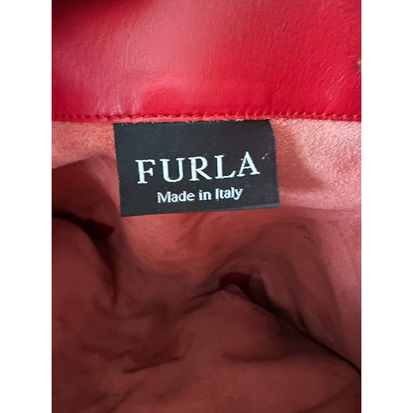 Vintage Furla Red Leather Backpack Italy minimalist drawstring 13×12” bag