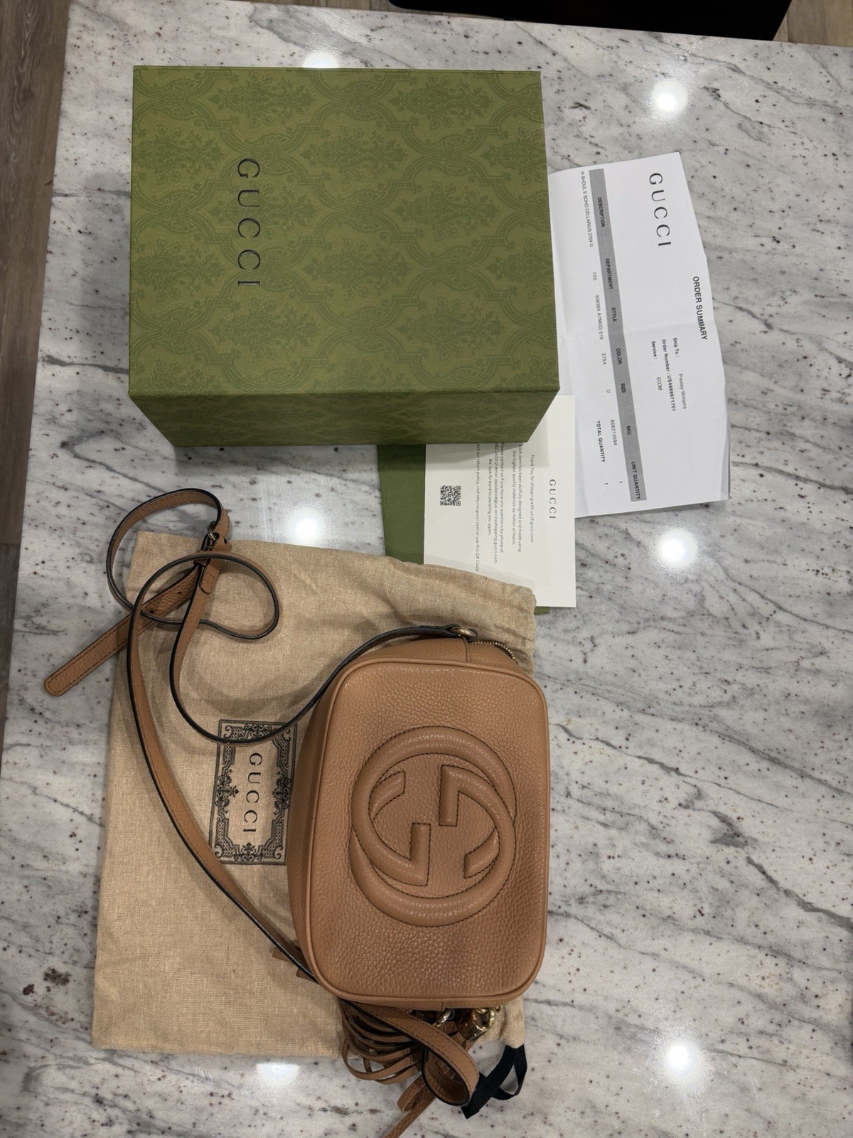Gucci Soho Disco Brown Crossbody Bag Pebbled Logo Tassel Zip w/ Dust Bag Box.