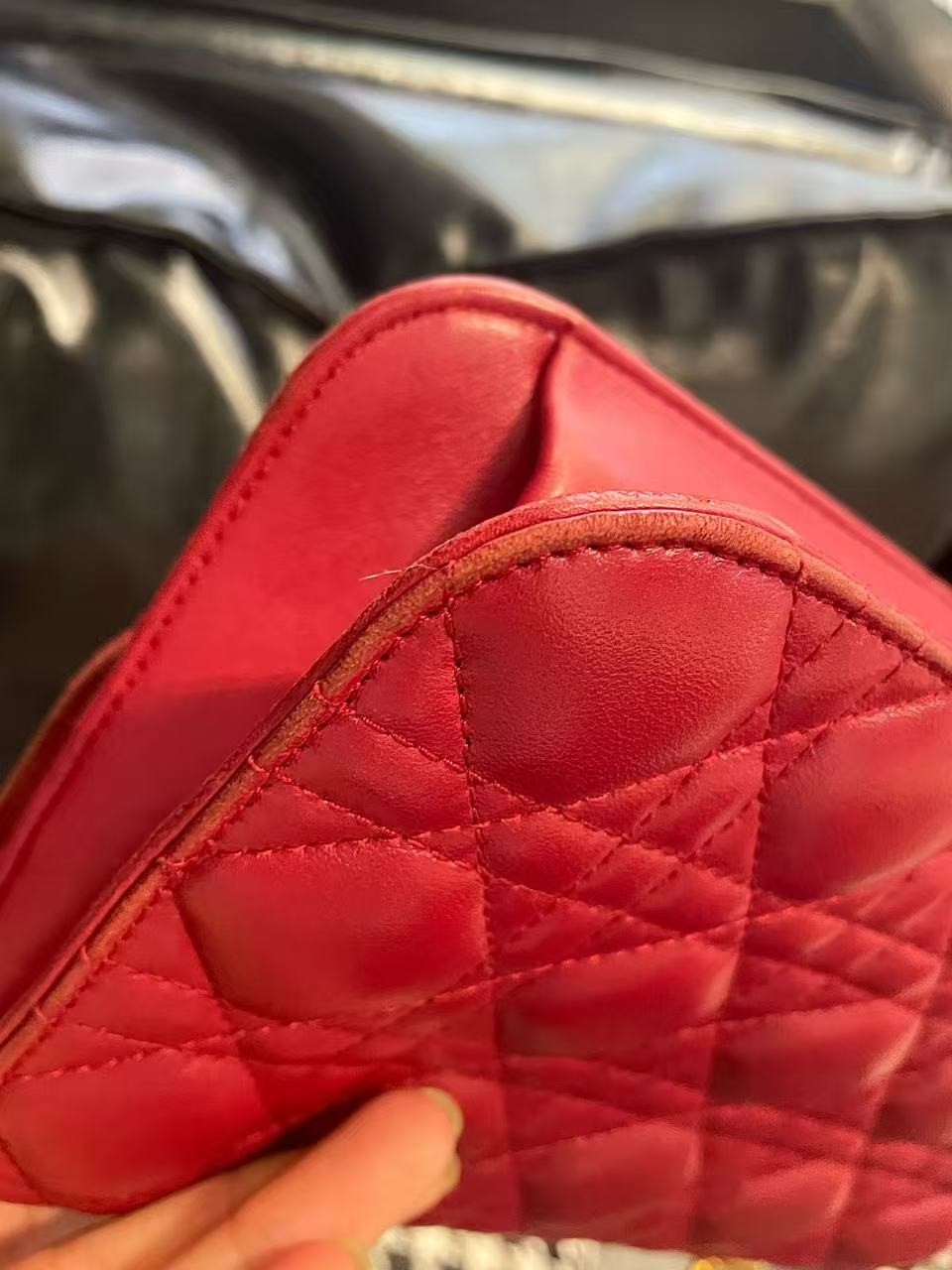 Dior Red Matte Cannage Quilted Gold Chain Flap Shoulder Bag