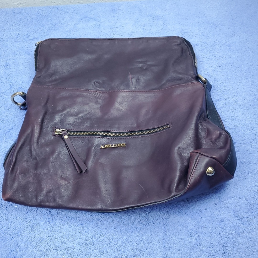 A. Bellucci Purse Burgundy Pebbled Leather Shoulder Bag Made in Italy