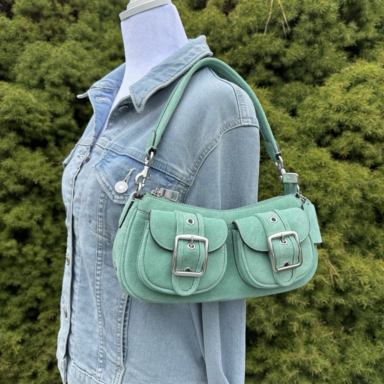 Coach Ashton Baguette Bag In Mint Suede NWT