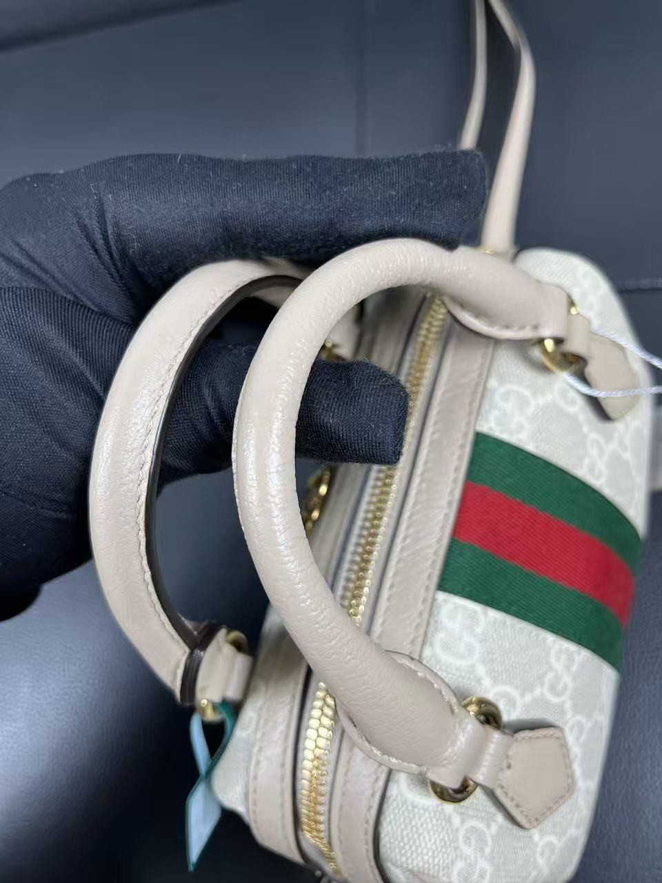 GUCCI Ophidia Mini Beige/Oatmeal GG Canvas Top Handle Bag