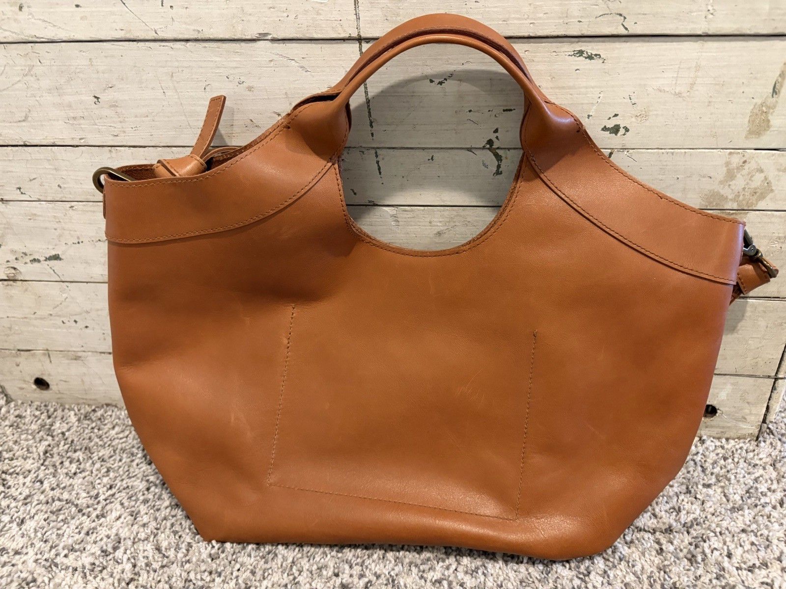 Madewell Sydney Top Handle/Crossbody Burnished Caramel Leather Cutout Handbag