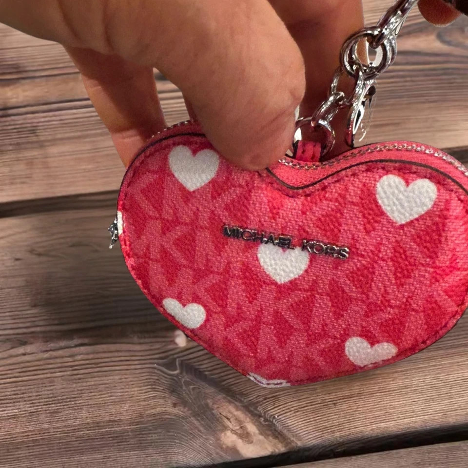 Michael Kors MK Women Small Heart Crossbody Purse Bag + Coin Purse Keychain Fob