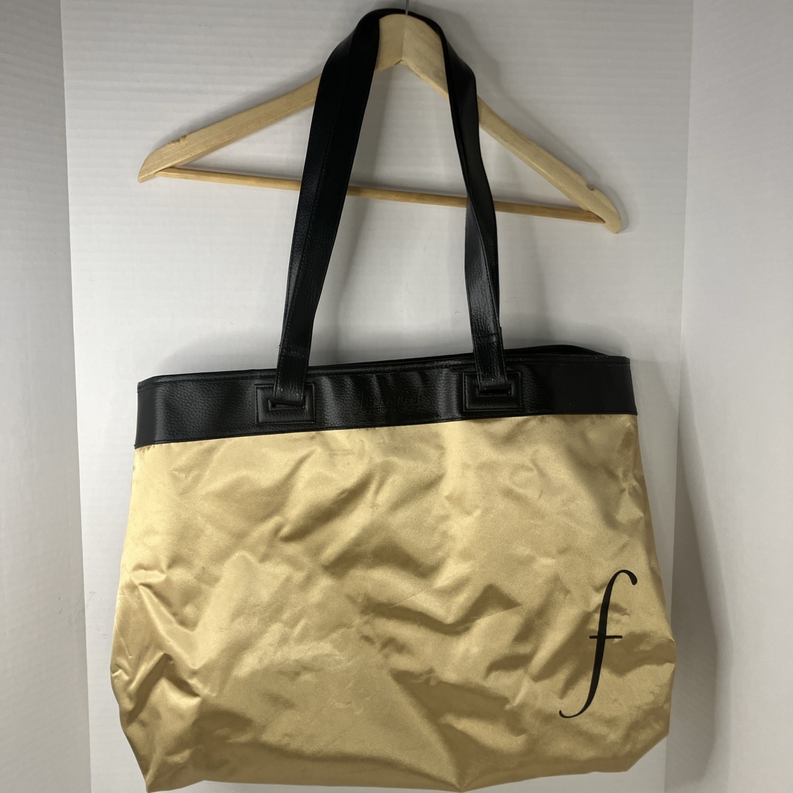Frederick’s of Hollywood Gold Satin w/Emblem and Leopard Print Canvas Vegan Tote