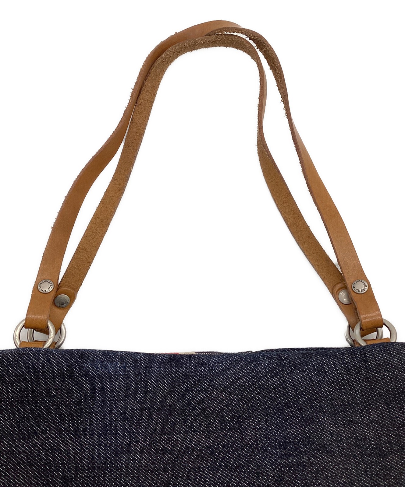 Burberry Blue Label Denim Union Jack 2Way Tote Bag Leather Strap AZAE46-970