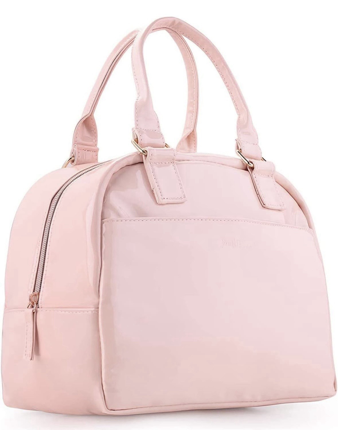 Yookee Home Pink Satchel Handbag Top Handle Zip Closure Gold Hardware Brand Tag