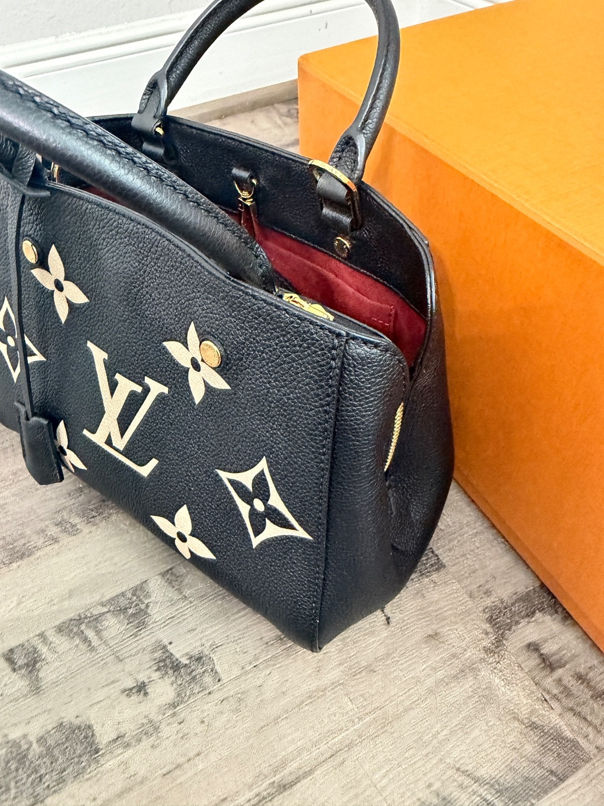 Louis Vuitton Montaigne BB M45778 Monogram Empreinte Black Beige with Dust Bag