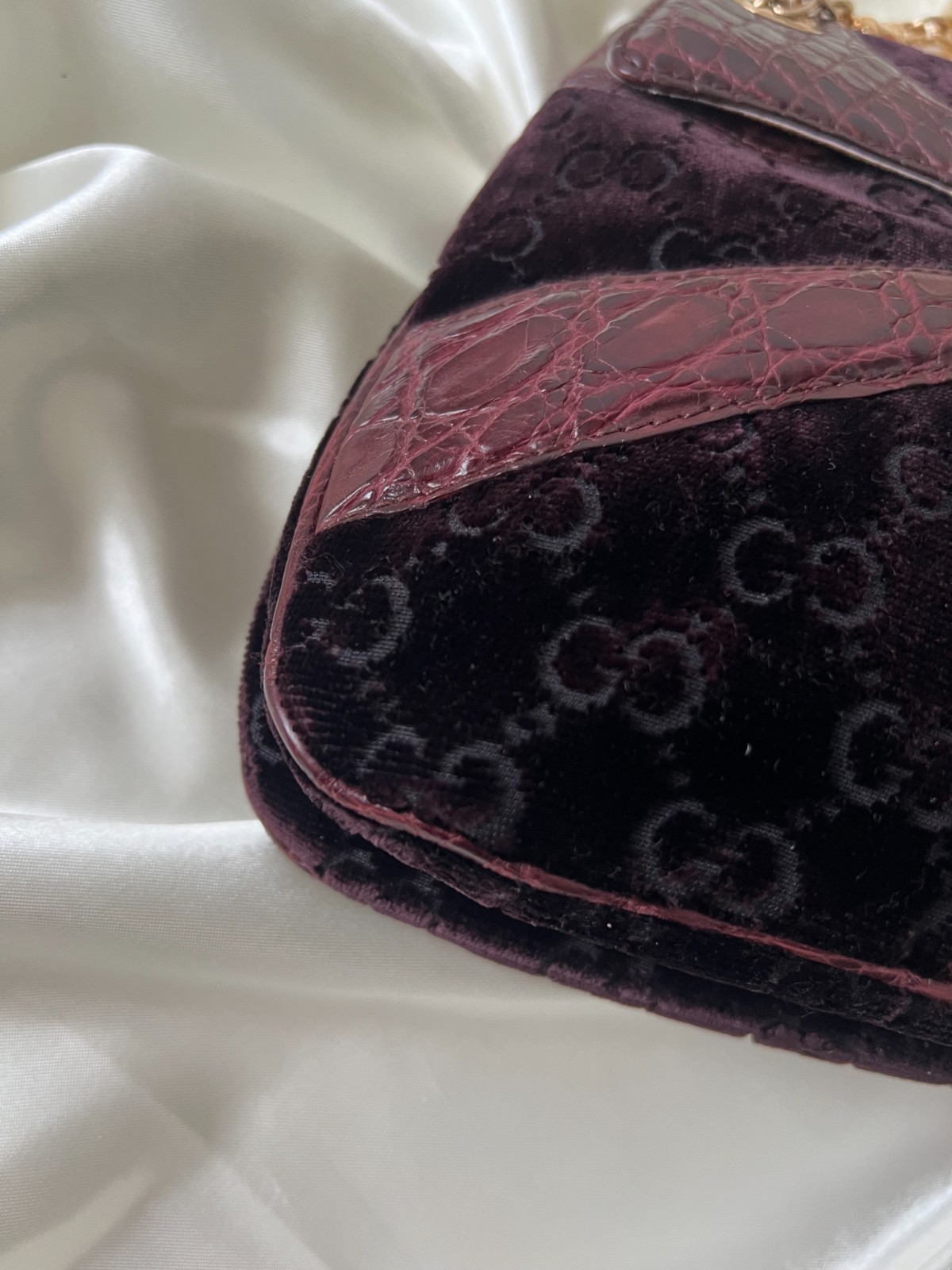 Rare Archival Vintage Gucci Tom Ford Era Dragon in Velvet Crocodile Bamboo Bag
