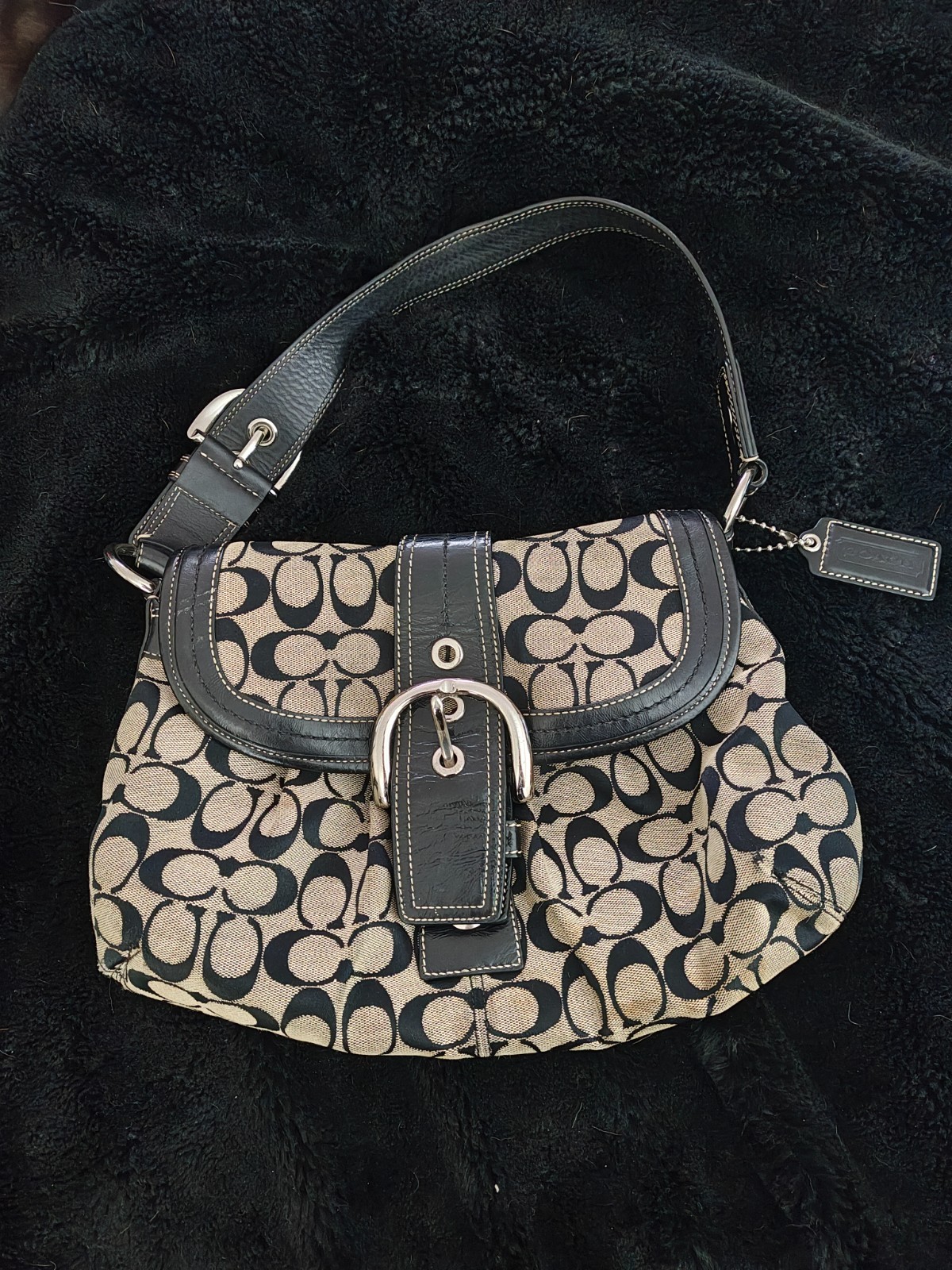 Vintage COACH F-15203 Black and Grey Signature C Soho Shoulder Bag