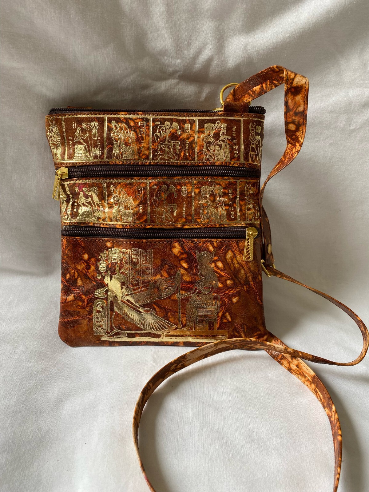 Egyptian Camel Leather Woman Girl Over Shoulder Purse Bag 7.25″X6.5″ Maat Isis