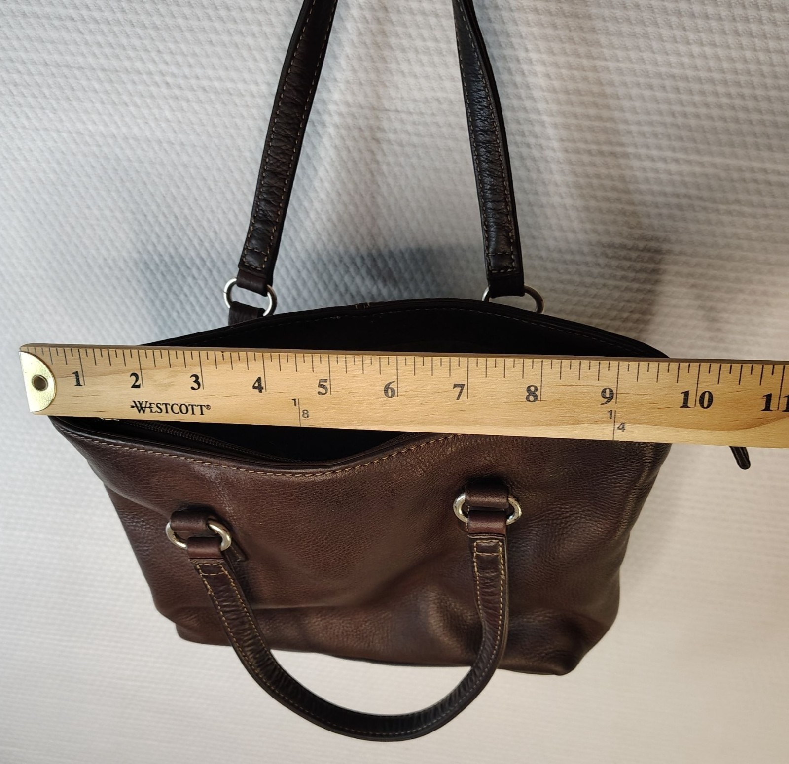 Y2K Fossil 75082 Dark Brown Leather Tote Small Bag Zip Purse Classic 10 Inch