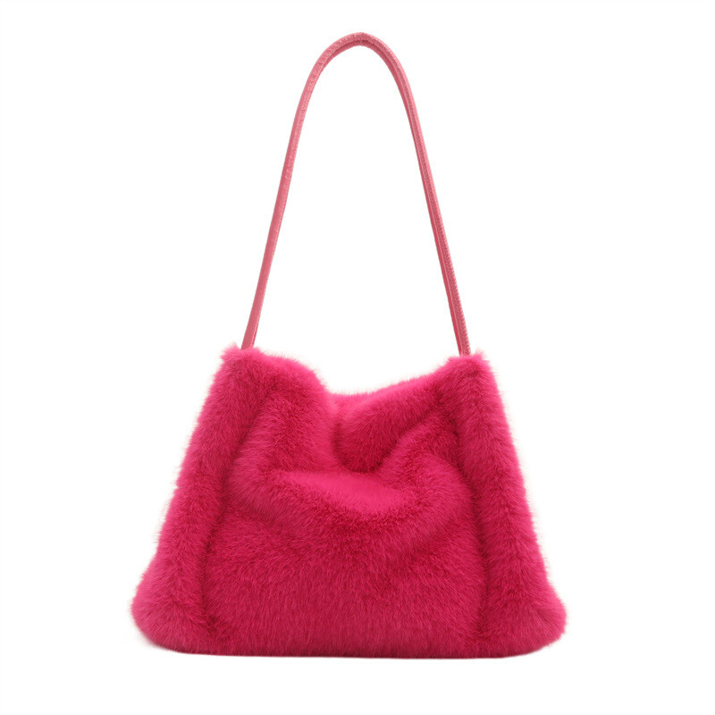 Womens Winter Plush Bag Versatile Furry Shoulder Bag Tote Bag White Black
