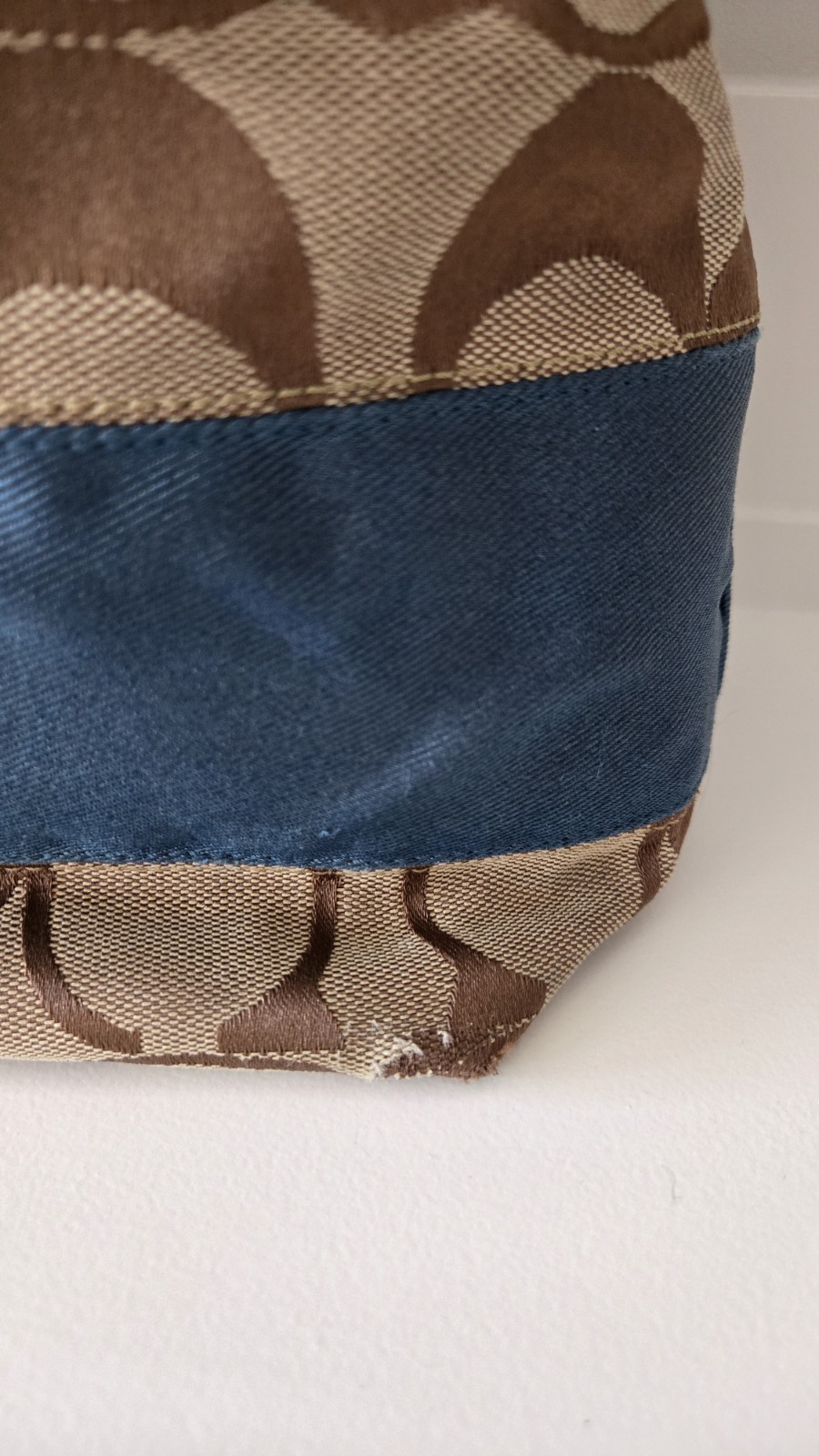 COACH Signature Brown Blue Leather Canvas Tote Bag Purse No. C06K-10125