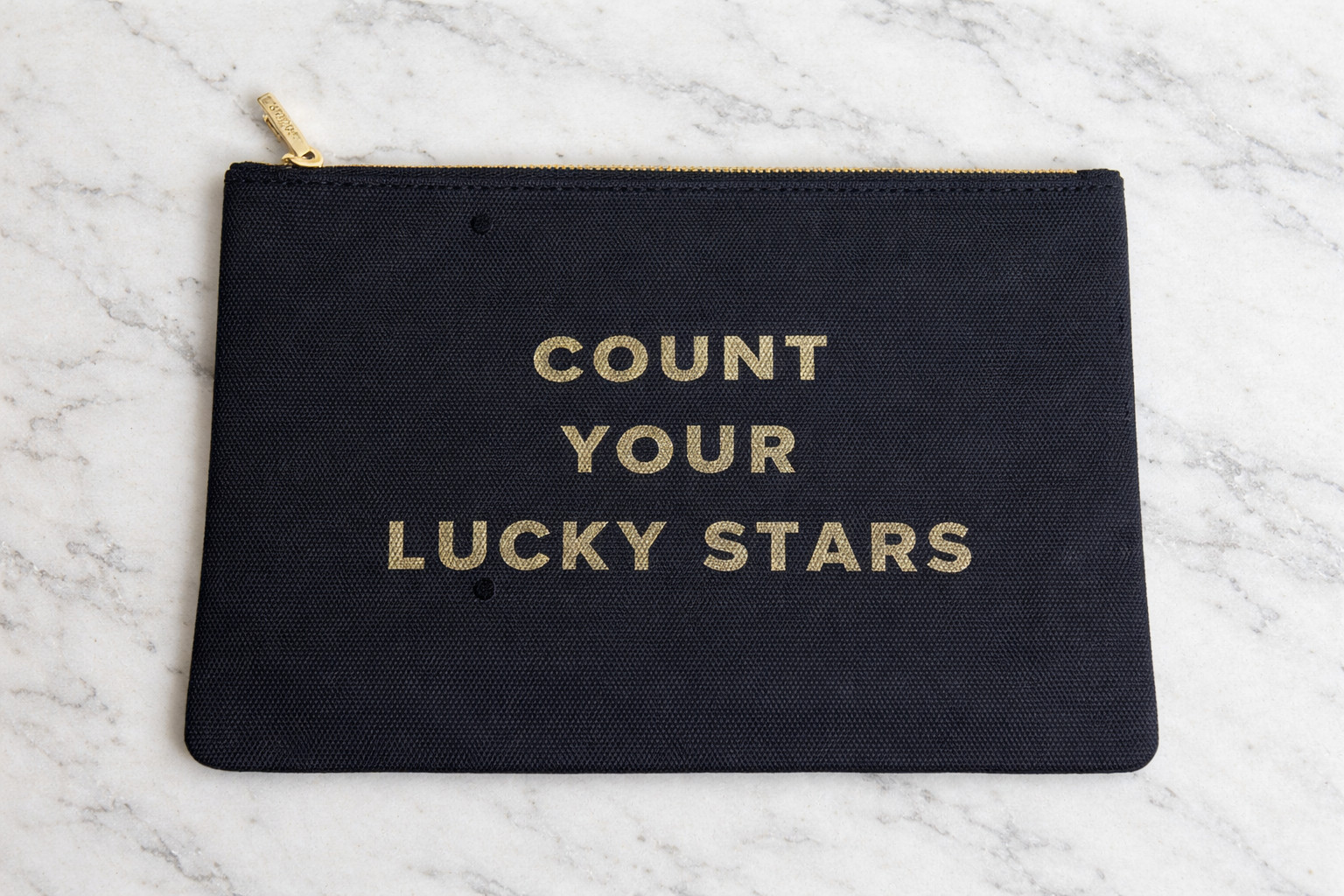India Hicks Count Your Lucky Stars Flat Stanley Pouch Cosmetic Bag Black & Gold