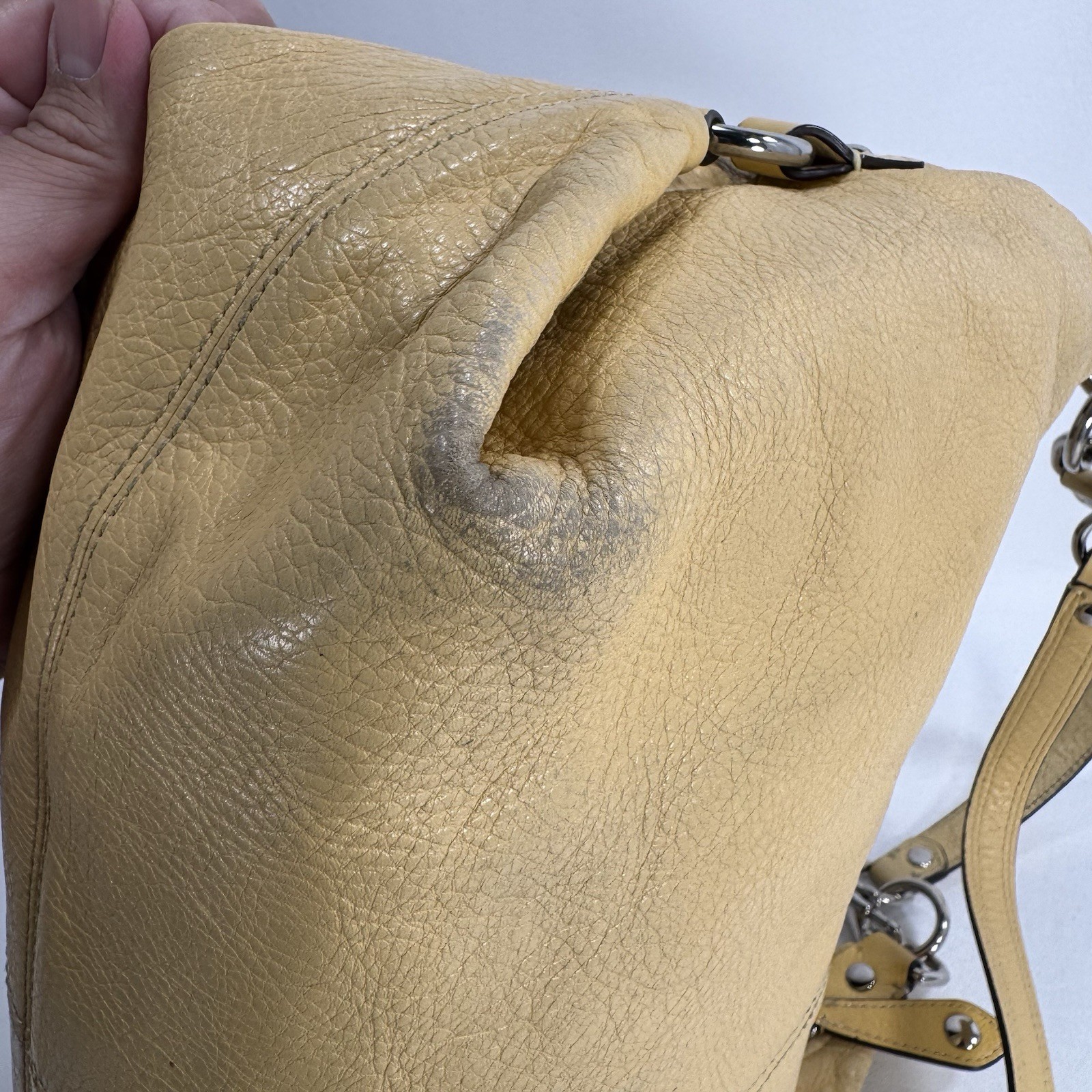 Authentic Coach Ashley Pleated Leather Yellow Satchel Crossbody Bag Z33010