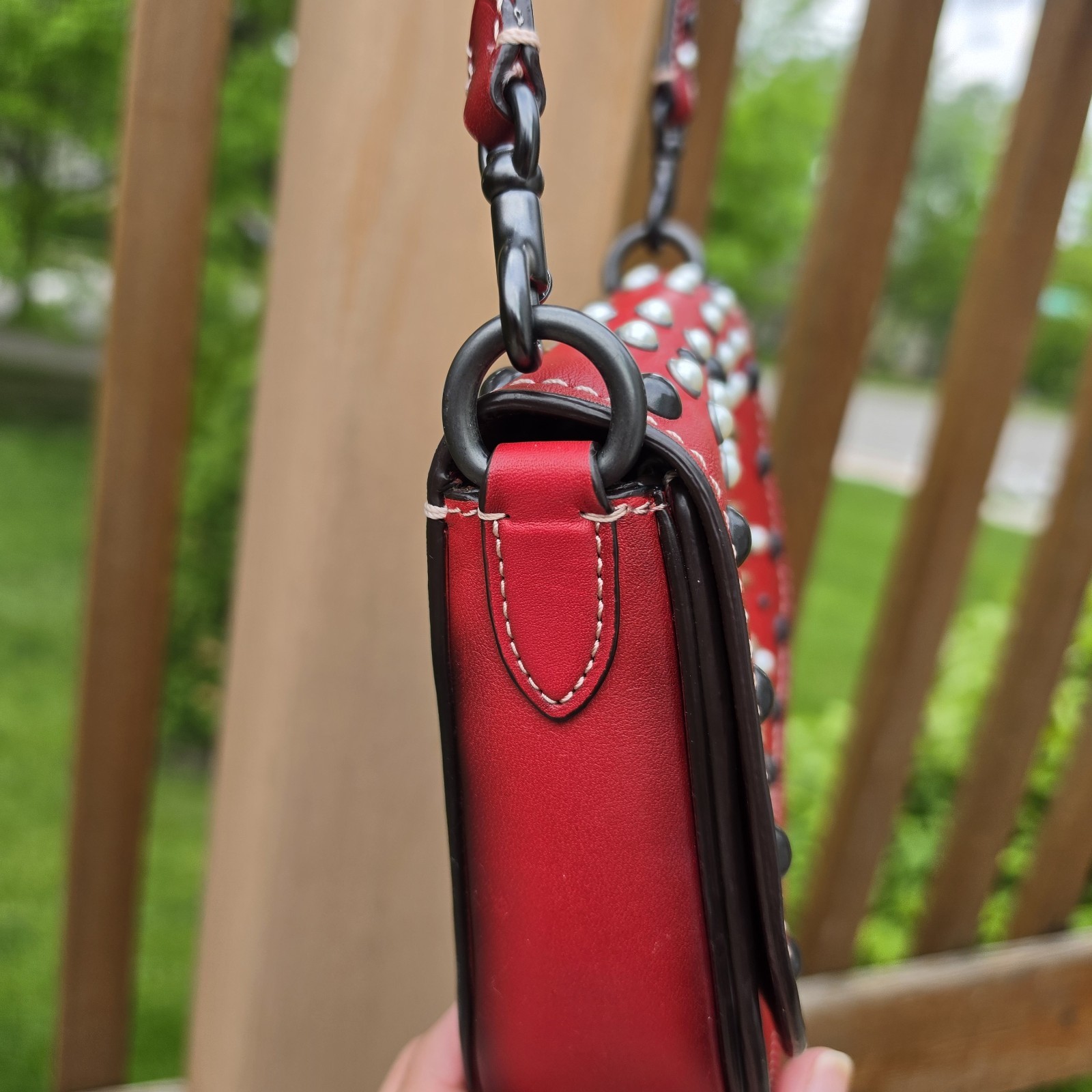 Coach 1941 Saddle 17 With Western Rivets in Red Leather – Coach 6.5 X 7 X 2 in