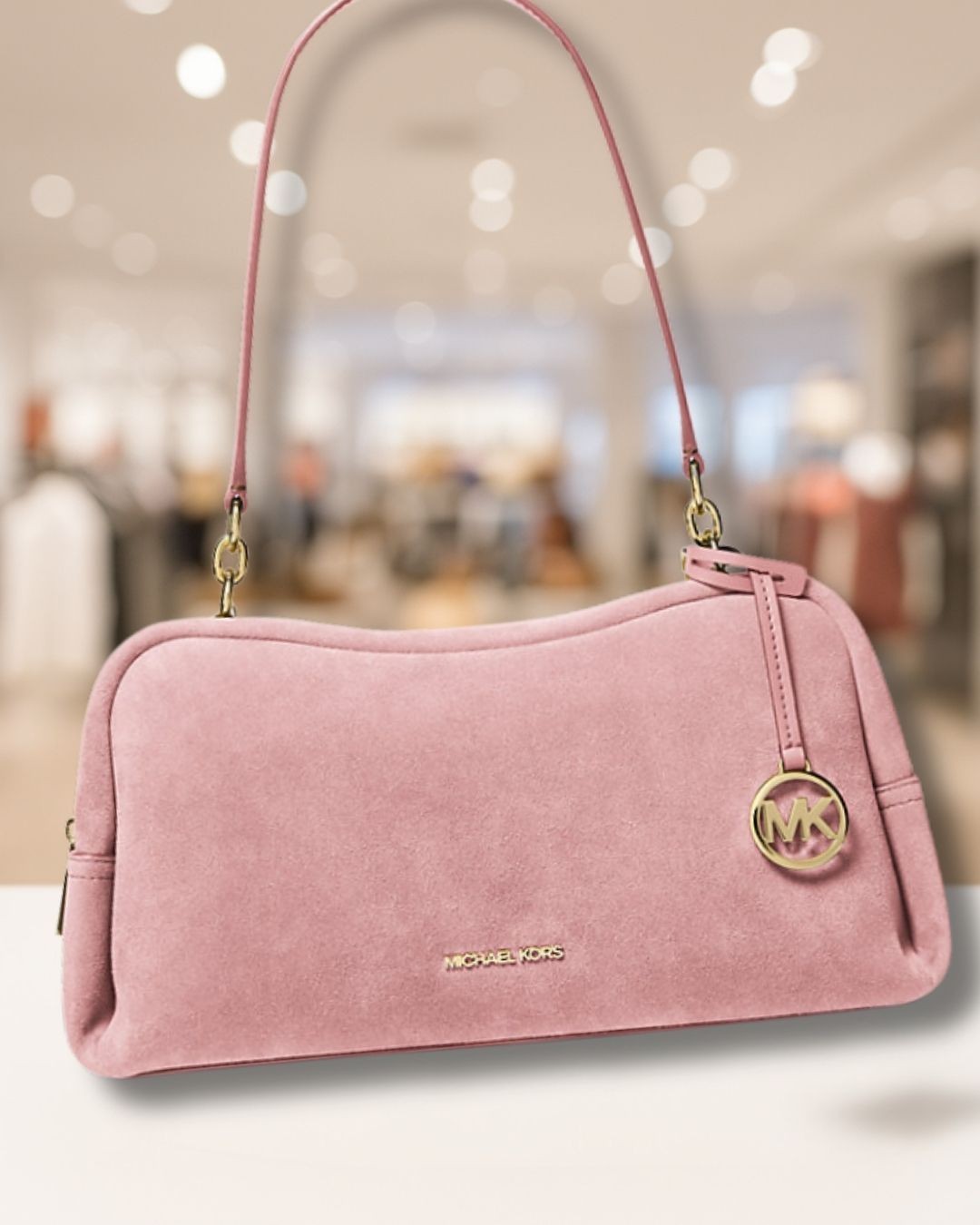 Michael Kors Cecily Women Medium Suede Shoulder Purse Handbag Powder Blush
