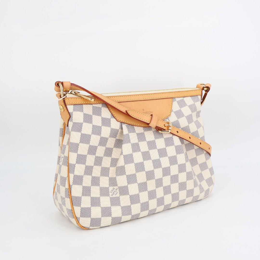 Authentic LOUIS VUITTON Siracusa PM Damier Azur Canvas Shoulder Bag N41113
