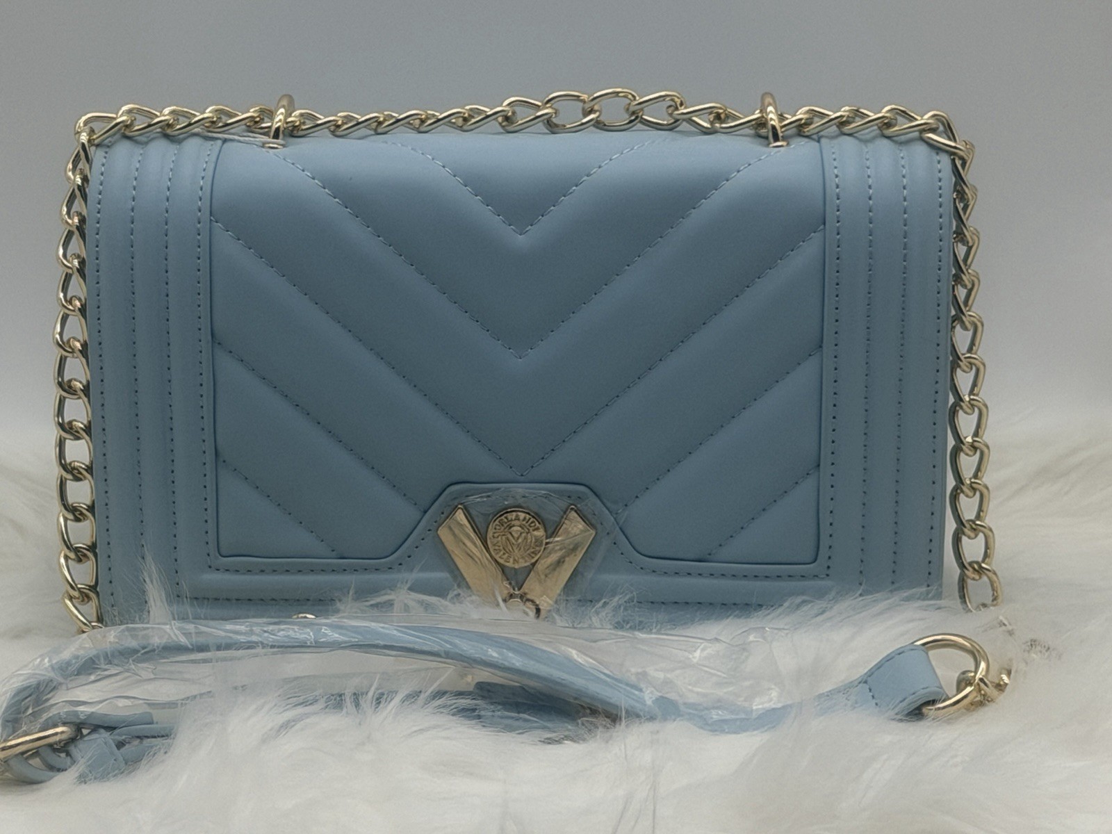 Valentino Orlandi Light Blue Crossbody Bag (chevron Quilted Pattern)