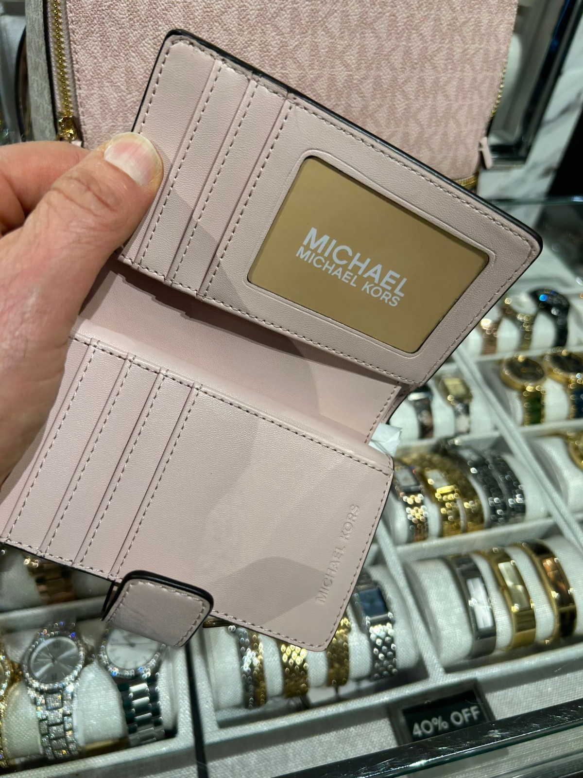Michael Kors Rhea Medium Backpack Women PVC Bag + Bifold Wallet Set Powder Blush