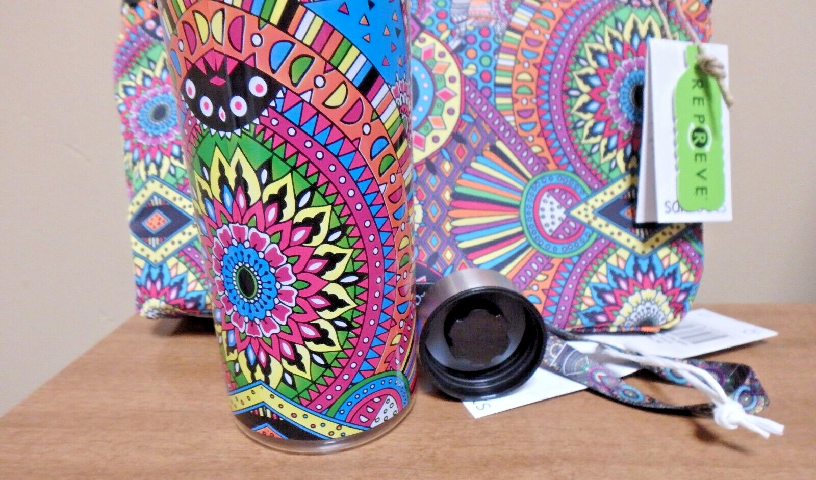 Sakroots Rainbow Wanderlust Large Essential Pouch with 16 Oz Water Bottle