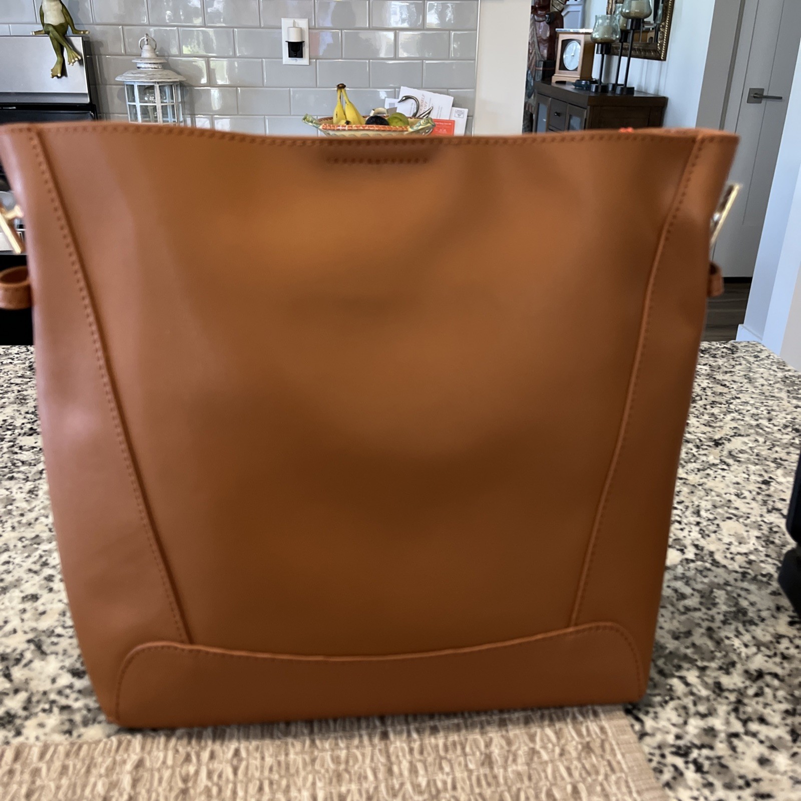 FOXLOVER Leather Bucket Crossbody Bag for Women Top-Handle Medium 10 1/2” x 12”