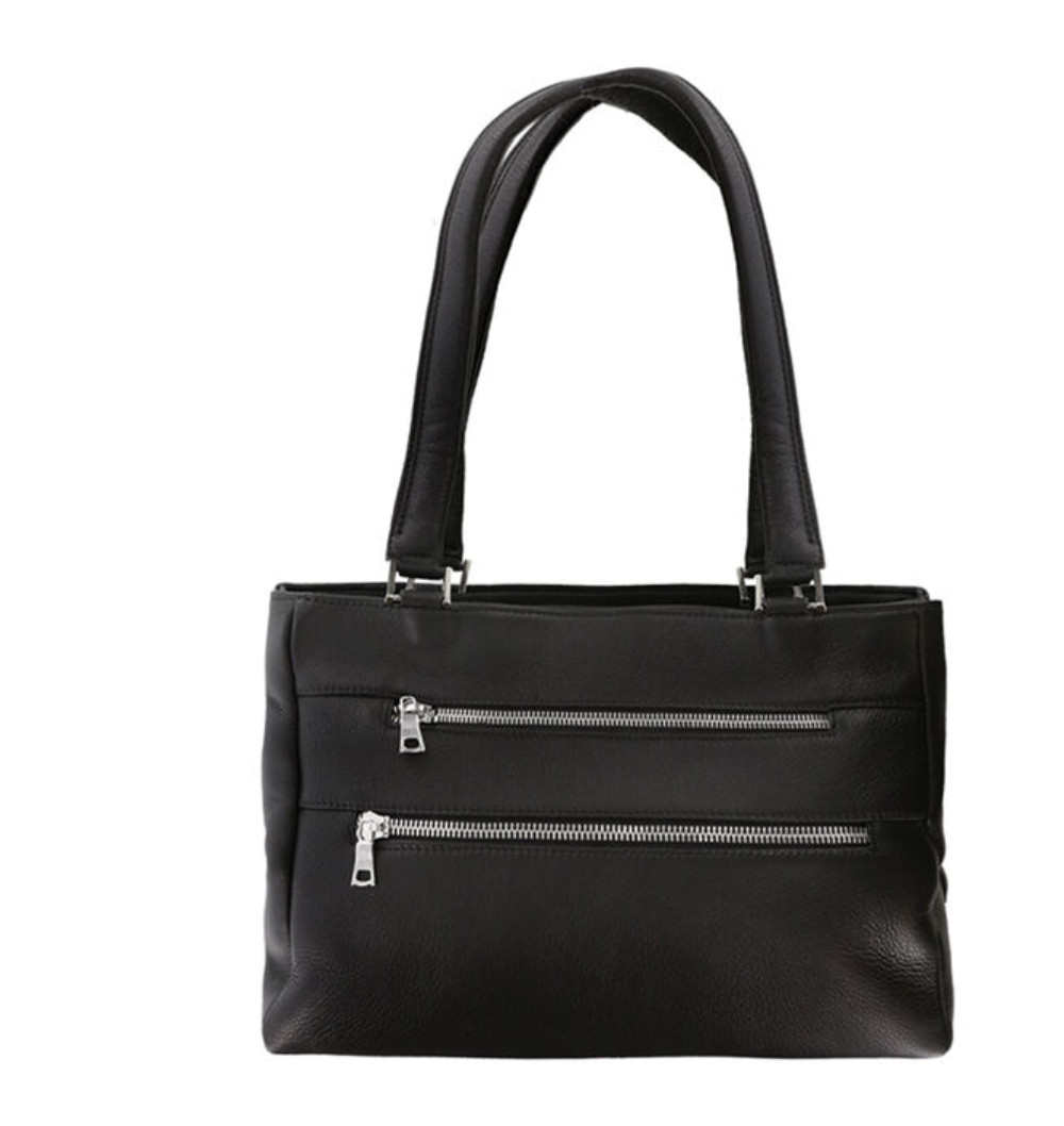 SAS Diane Leather Shoulder Bag Double Straps Front Zip Black USA New