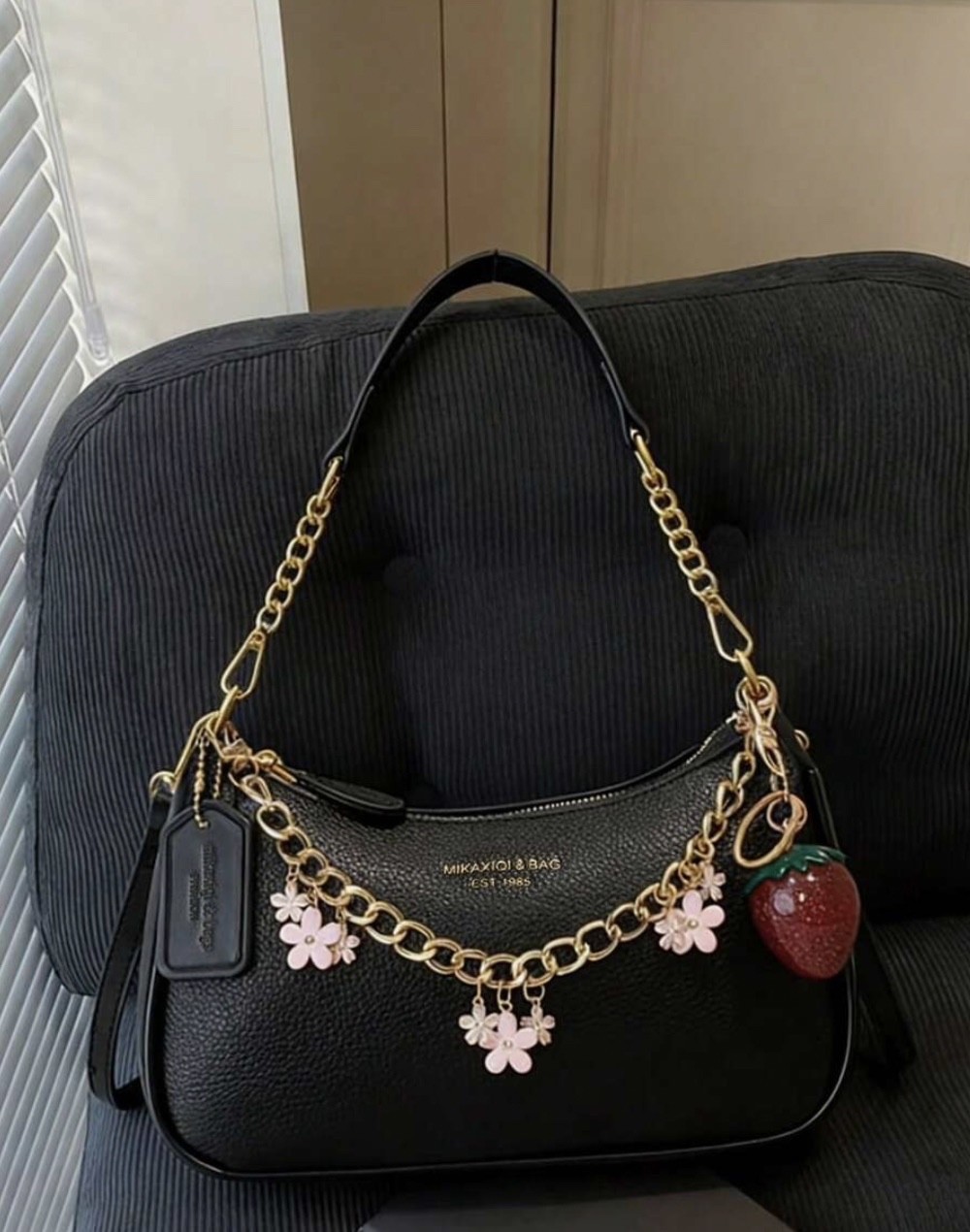 Cartera forma de media luna decoración de cadena Bolso de Mano Para Mujer
