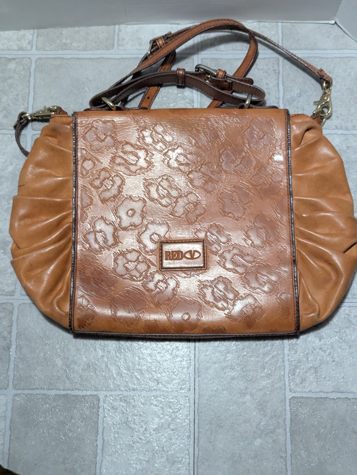 Authentic RED Valentino Brown Leather Bow Purse Crossbody Italy Vintage