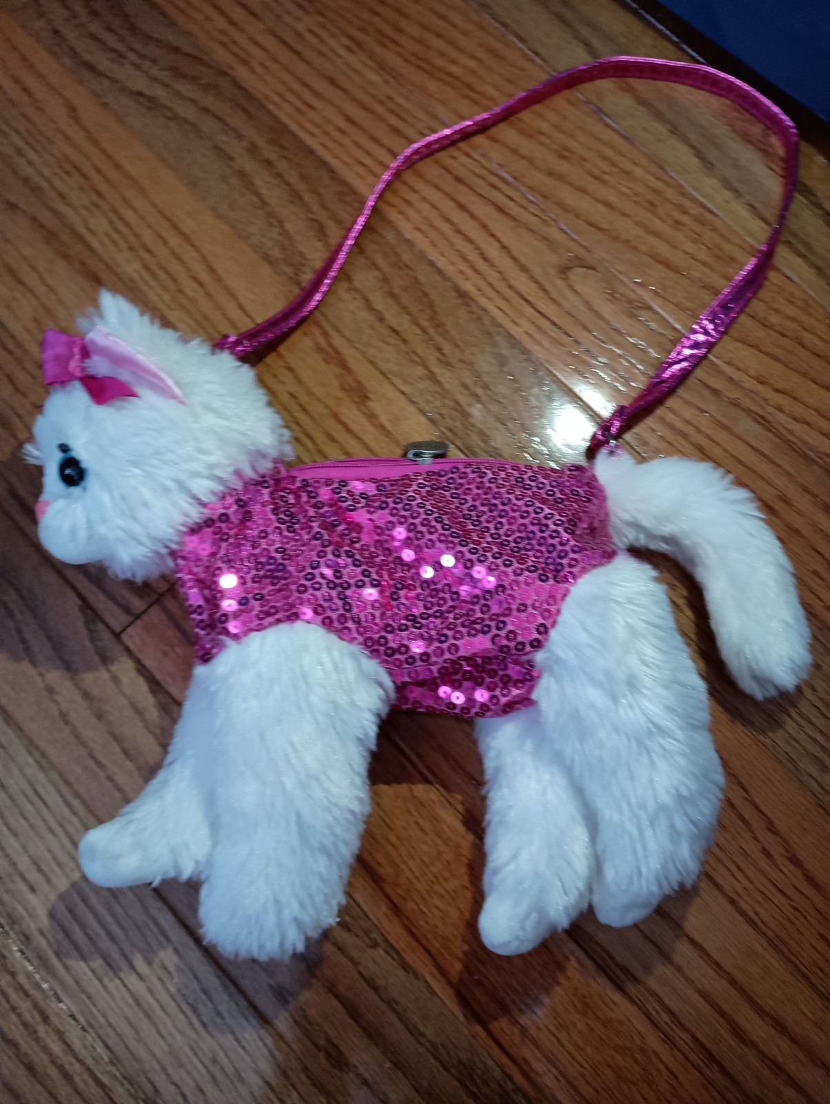 Poohie & Co White Cat Purse With Blue Eyes Hot Pink With Sparkles