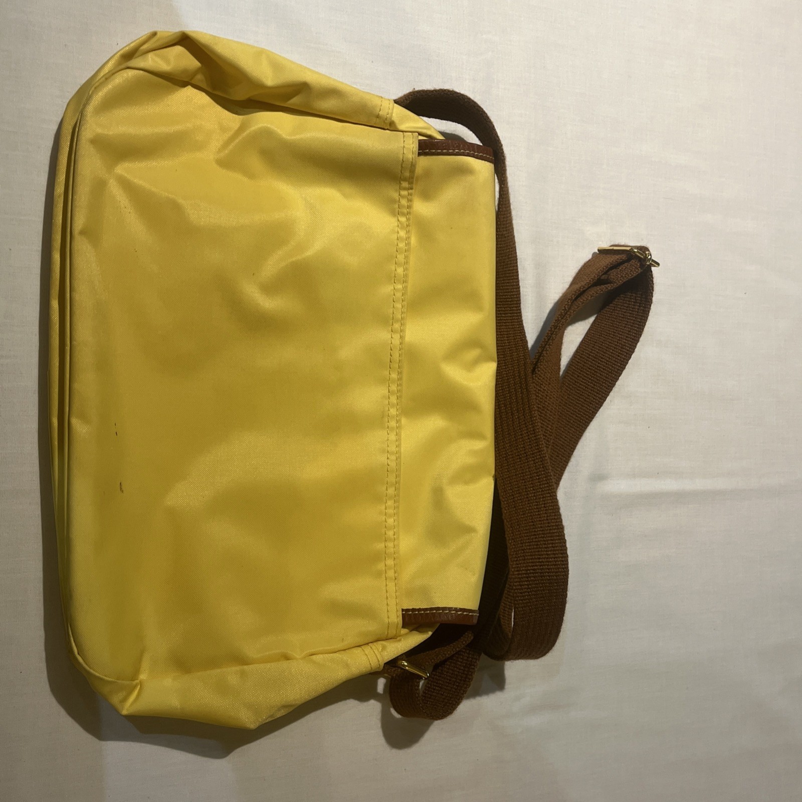LONGCHAMP Yellow Nylon Brown Leather Trim Shoulder Messenger Crossbody Bag