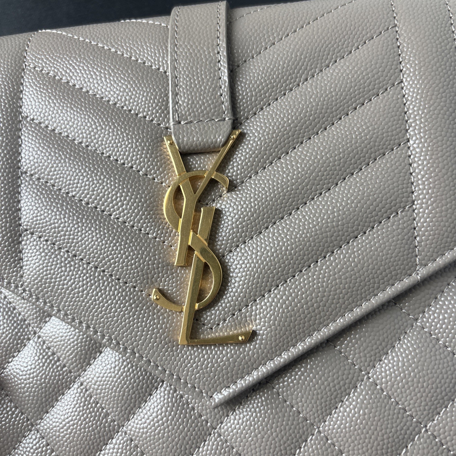 Saint Laurent Envelope Pouch In Quilted Powder Grain Embossed Leather