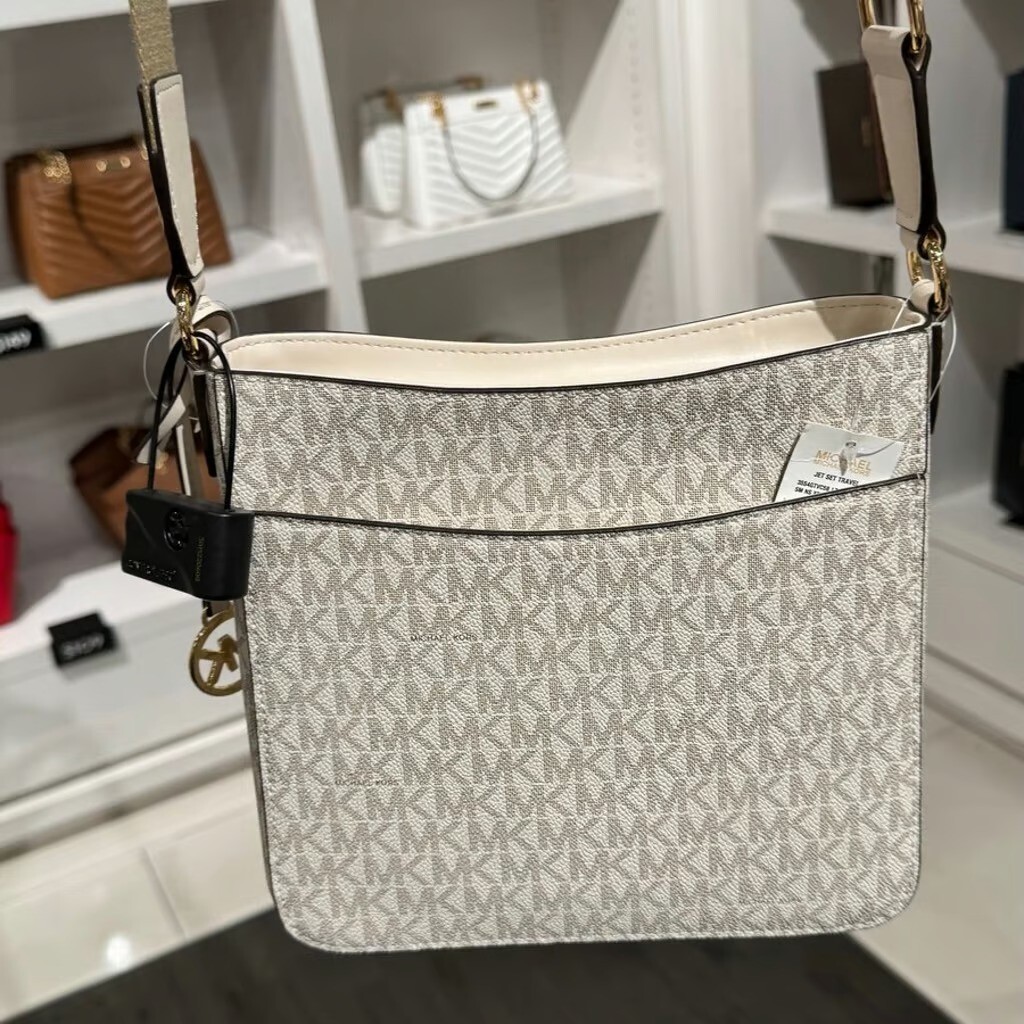 Michael Kors Jet Set Travel Small Women MK Logo Crossbody Bag(Light Cream Multi)
