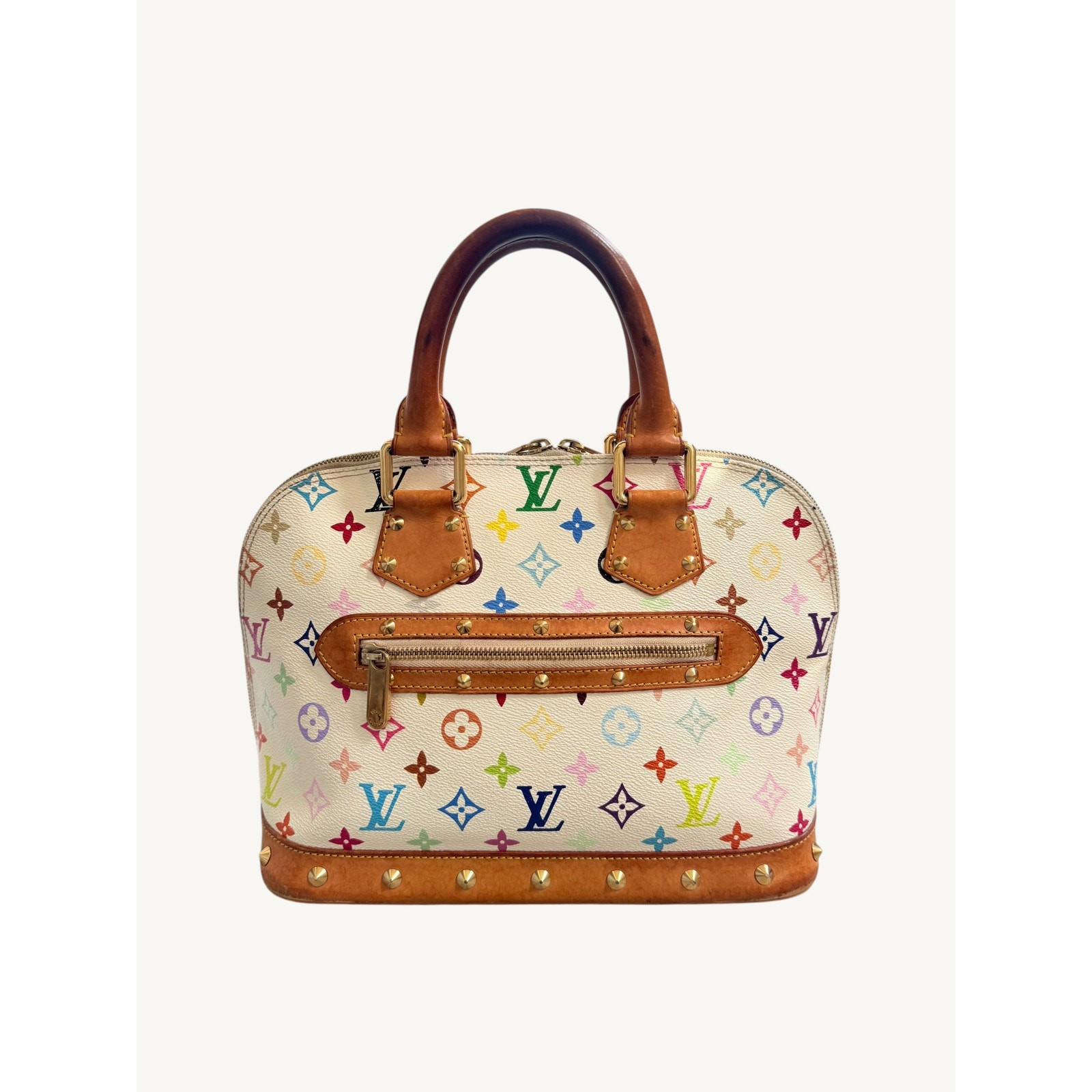 Louis Vuitton x Takashi Murakami Alma MM White Multicolor Monogram Bag Auth