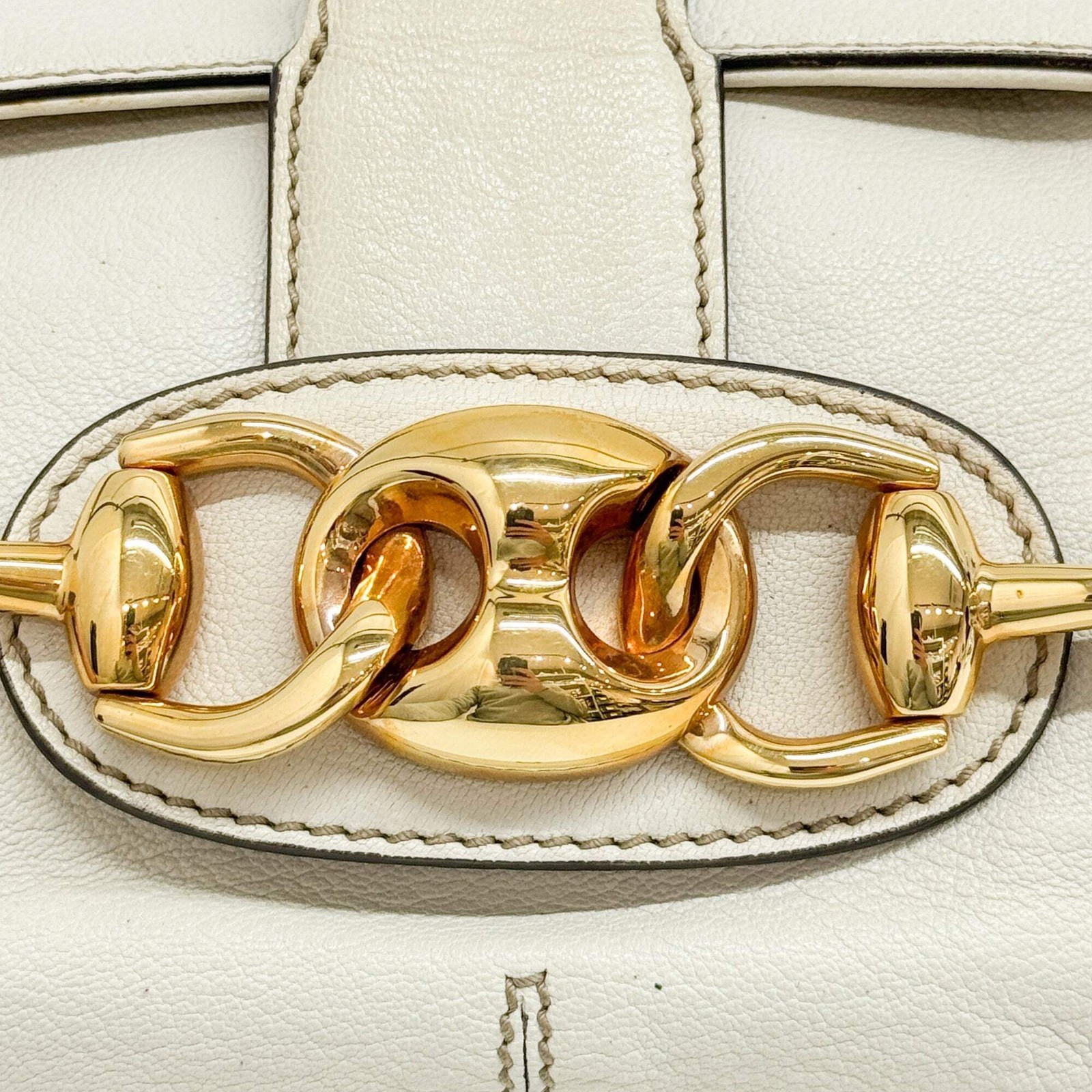 GUCCI Horsebit Off White Leather Shoulder Bag