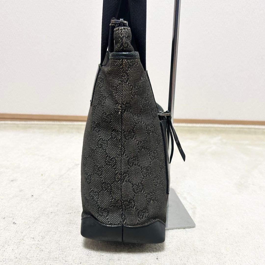 Authentic GUCCI GG Canvas Leather Tote Bag Black 14.5in Ladies Handbag Damaged C