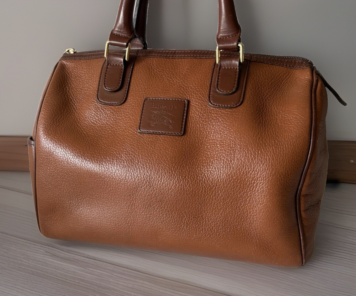 Authentic Burberrys BostonBag Leather Vintage Brown From Japan 01201